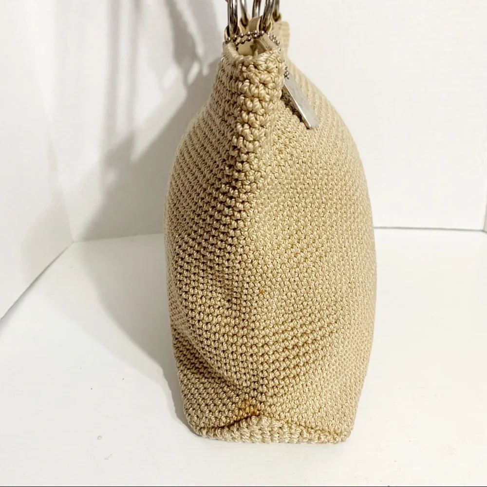 Lina Crocheted Shoulder Bag Braided Double Handles Solid Lining Zipped Closure